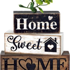 Farmhouse Wooden Tabletop Decor 4 Units, Rustic Tiered Tray Decorations For Kitchen, Living Room, Shelf And Home
