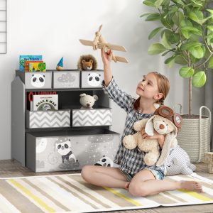 Toy Organizer with 6 Storage Bins, 25″ x 12″ x 26″, Gray