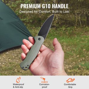 Folding Pocket Knife 3.5 In 8.8 Cm D2 Steel Blade G10 Handle Pocket Clip