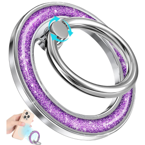 Phone Ring Holder Compatible With MagSafe – Magnetic Cell Phone Grip Women Glitter Magnet Removable Finger Ring Grip Stand Cute Bling Shine, Purple