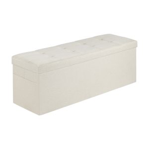 Foldable Storage Ottoman Bench, End Of Bed Bench With Side Bags, Folding Upholstered Storage Chest Supports 660 Lbs, Linen Bed Ottoman With Large Space For Living Room, Bedroom, Entryway, Beige