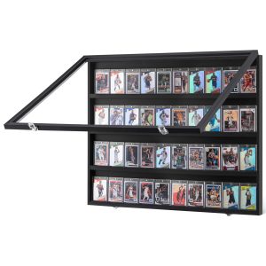 36 Graded Sports Card Display Case, 30.5×24.3×2.1 In, Baseball Card Display Frame With 98% UV Protection Clear View PC Glass, Lockable Wall Cabinet For Football Basketball Hockey Trading Card