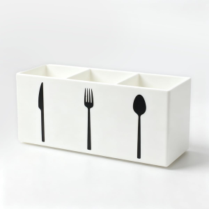 3 Compartment White Acrylic Cutlery Organizer Plastic Flatware Holder Countertop Utensil Storage For Kitchen Dining Room Indoor And Outdoor Use
