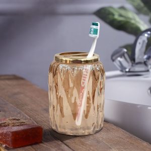 Toothbrush Holder Compact Multi Slot Holder For Toothbrushes, Razors & Makeup Accessories  Amber Finish
