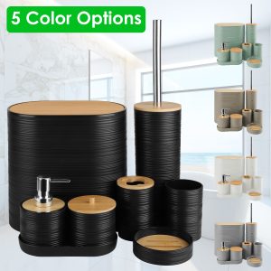 5 Colors Options — Set Of 8Pcs Bathroom Accessories Set Bathroom Holder Set With Soap Dispenser Toothbrush Holder Cup Soap Dish Toilet Cleaning Brush Trash Can Qtip Holder Vanity Tray For Home