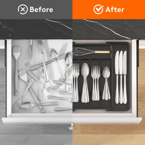 Expandable Silverware Organizer Plastic Utensil Tray For Kitchen Drawer BPA Free Flatware Cutlery Holder Space-Saving Storage For Spoons Forks