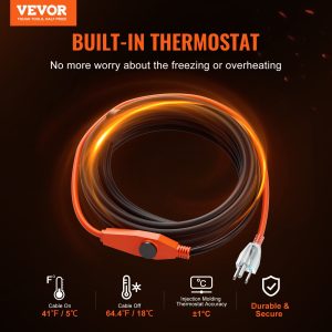 Pipe Heating Cable 60FT 7W FT Heat Tape For Pipes With Built-in Thermostat