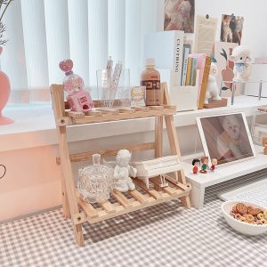 Log Color Desktop Double-layer Shelf Hollow Desk Succulent Shelf Flower Shelf