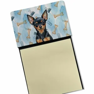 Black and Tan Russian Toy Coworker Watercolor Sticky Note Holder Refillable Dispenser Desk Accessory 3×3 Pad Gift