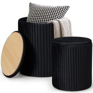 Two-piece Round Storage Ottoman Set – A Plush Dressing Stool With Storage Function, A Multi-functional Coffee Table Ottoman