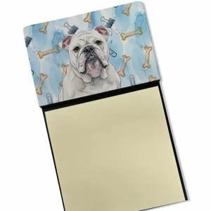 White English Bulldog Coworker Watercolor Sticky Note Holder Refillable Dispenser Desk Accessory 3×3 Pad Gift