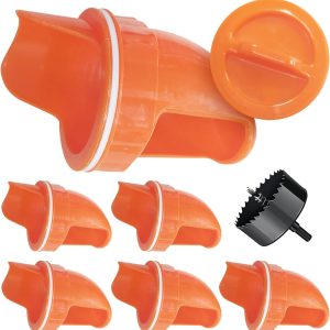 Durable Chicken Feeder Rain Proof Poultry Feeder Port Gravity Feed Kit For Buckets, Barrels, Bins, Troughs, Easy Clean – 6 Pack With Hole Saw For Easy Installation