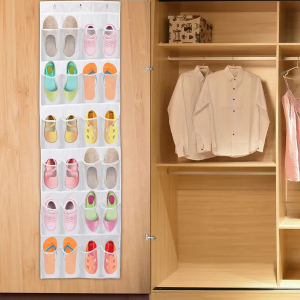 1Pc Over The Door Shoes Rack 24-Pocket Crystal Clear Organizer