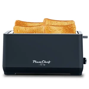4-Slice Toaster, Extra Wide Long Slot Toaster, 6 Browning Settings, Bagel/Defrost/Reheat Functions, Removable Crumb Tray, Stainless Steel Housing, Matte Black
