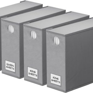 Bed Sheet Organizers 4 PCS, Foldable Bedding Storage Bags With Clear Window For Queen And King Size Sheets, Gray