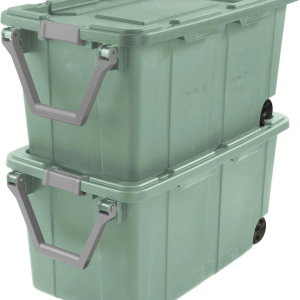 40 Gallon Durable Plastic Storage Tote With Latching Lid And Pull Handle, Green, 2 Pack Shipment From Walmart