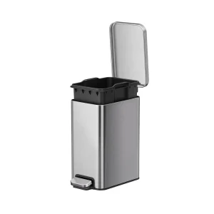 Bedroom / Office Trash Can, 2.6 Gallon Small Stainless Steel Step Garbage Bucket Bin with Soft Close Lid, Silver