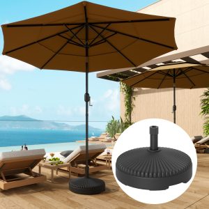 Round Patio Umbrella Base Holder, Heavy Duty Outdoor Umbrella Stand Base, Filled Up To 62lbs With Stand Or 51lbs With Water For Garden, Poolside, Black
