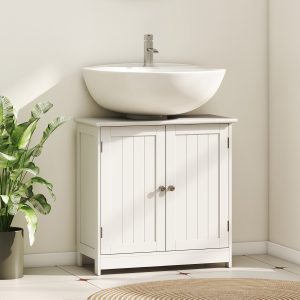 24″ Under Sink Storage Cabinet with 2 Doors and Shelves, Pedestal Sink Bathroom Vanity Furniture, White