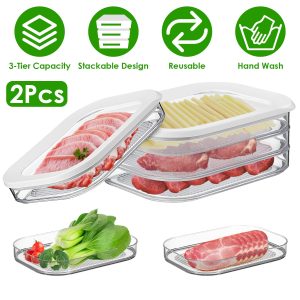 2Pcs Deli Meat Container With Lid For Fridge Stackable Bacon Container Clear Food Storage Box With Lid Meal Prep Container For Lunch Meat Salami Cold Nuts