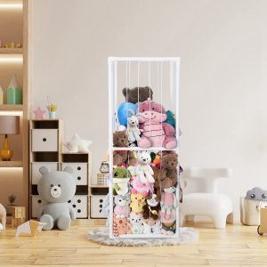 1Pc Stuffed Animal Storage PVC Plush Organizer Shelf Plush Stuffed Animal Holder Standing Kids Toy Storage Cage With Elastic Band For Nursery Play Room Bedroom