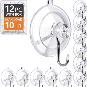 Suction Cup Hooks 12Pack  Max Load 10LB  Clear Medium Suction Cups No Trace Reusable  Removable Stainless Steel Hooks For Tile