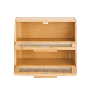 Double Layer Bread Box For Kitchen Counter Bamboo Storage Container Natural