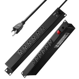 19″ 1U PDU 12 Outlets Rack Mount Power Strip Surge Overload Protection