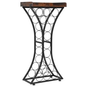 15 Bottle Wine Rack, Freestanding Floor, Wine Holder Stand Liquor Cabinet With Glass Holder Wood Tabletop, Easy Assembly Floor Storage Rack, For Home Bar Kitchen Living Room Dining Room, Black