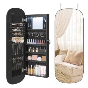 SONGMICS Jewelry Organizer, LED Jewelry Cabinet, Wall/Door Mounted