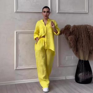 Women’s New Stand Collar Long Sleeve Casual Top Two-piece Pants Pack