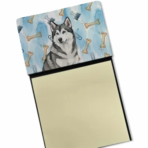 Gray and White Alaskan Malamute Coworker Watercolor Sticky Note Holder Refillable Dispenser Desk Accessory 3×3 Pad Gift