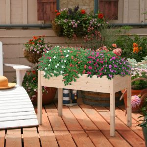 Raised Garden Bed with Legs, 48″ x 22″ x 30″, Elevated Wooden Planter Box, Self-Draining with Bed Liner for Vegetables, Herbs, and Flowers Backyard, Patio, Balcony Use, Natural