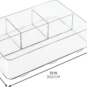 Interlocking 4-Section Drawer Organizer, Clear Plastic Storage Trays For Makeup, Utensils, Jewelry, Office Supplies & Accessories