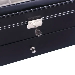 20 Compartments Dual Layers Elegant Wooden Watch Collection Box Black