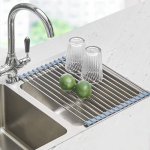 Seropy Roll-Up Over-the-Sink Dish Drying Rack – Foldable Stainless Steel Storage Mat