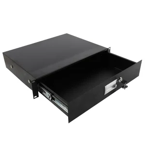 19″ 2U Steel Plate DJ Drawer Equipment Cabinet with Keys Black